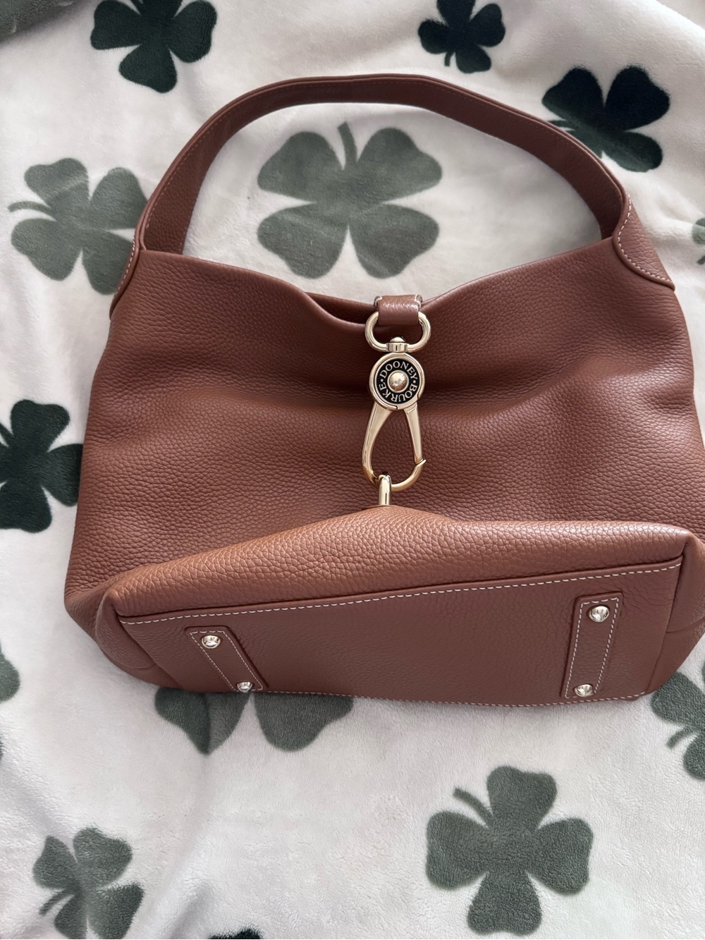 Dooney & Bourke Chestnut Pebble Leather Logo LockShoulder Bag with Gold Hardware